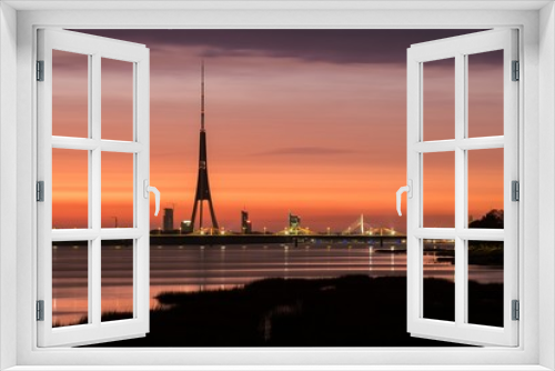 Fototapeta Naklejka Na Ścianę Okno 3D - Riga TV tower at sunset