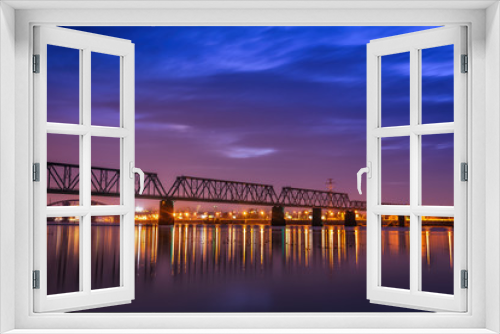 Fototapeta Naklejka Na Ścianę Okno 3D - Podilbrücke in Kiew zur blauen Stunde