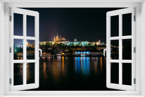 Fototapeta Naklejka Na Ścianę Okno 3D - Night view of Prague cityscape, Czech Republic