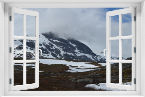 Fototapeta Naklejka Na Ścianę Okno 3D - Snow patches and rocks in subarctic alpine tundra, Norwegian mountains