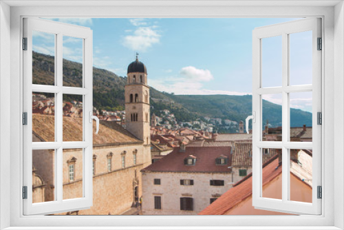 Franciscan church and monastery with tower bell in old town Dubrovnik, Croatia