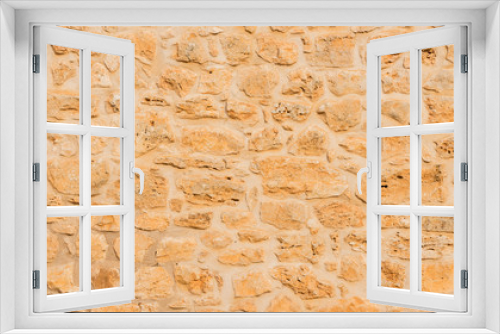Fototapeta Naklejka Na Ścianę Okno 3D - Old stone wall texture brown and rustic
