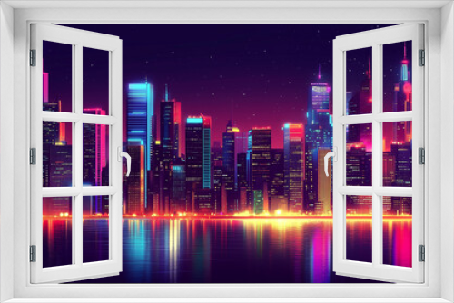 Futuristic Cityscape at Night with Neon Lights