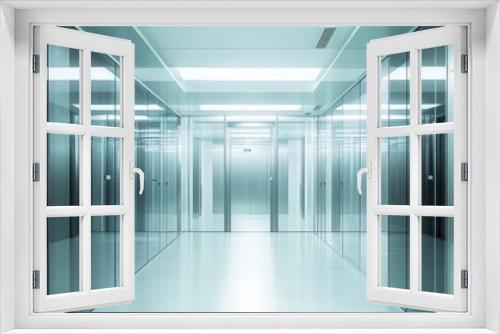 Minimalist server room in a data center, sleek glass design, sharp focus, award-winning photography style,