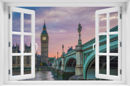 Fototapeta Naklejka Na Ścianę Okno 3D - Westminster Bridge with the Big Ben at sunset, London, UK