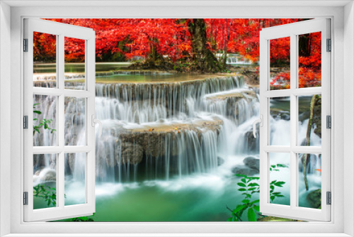 Fototapeta Naklejka Na Ścianę Okno 3D - Amazing waterfall in autumn forest 