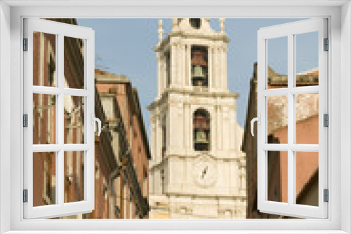 Fototapeta Naklejka Na Ścianę Okno 3D - Narrow streets leading to church and bell tower of Mafra, Portugal