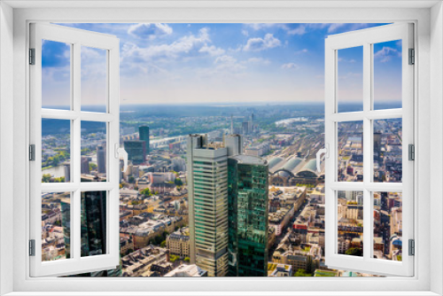 Fototapeta Naklejka Na Ścianę Okno 3D - view to skyline of Frankfurt from Maintower in Frankfurt, German