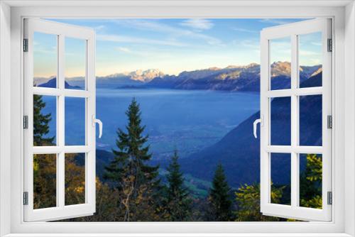 Fototapeta Naklejka Na Ścianę Okno 3D - Alpengipfel im Abendlicht mit Nebel im Tal