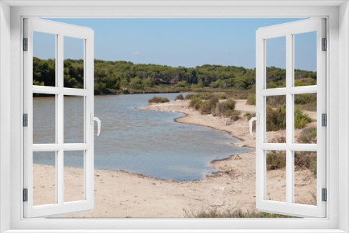 Fototapeta Naklejka Na Ścianę Okno 3D - Salt marshes near Es Trenc beach on a sunny summer day in Mallorca, Balearic islands, Spain.