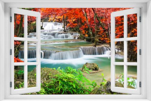 Fototapeta Naklejka Na Ścianę Okno 3D - Amazing waterfall in autumn forest 