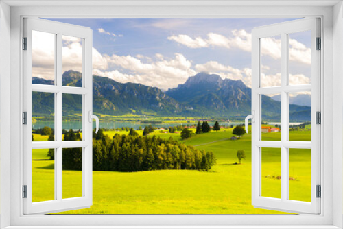 Fototapeta Naklejka Na Ścianę Okno 3D - Panorama Landschaft in Bayern mit Berge