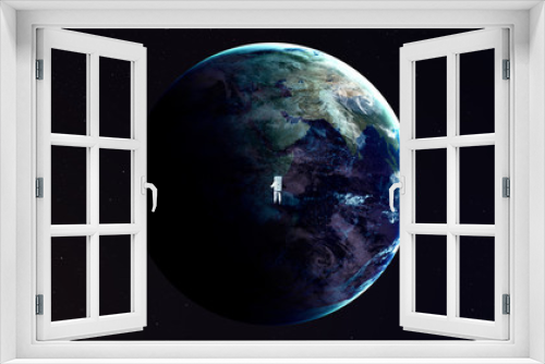 Fototapeta Naklejka Na Ścianę Okno 3D - Astronaut alone in deep space. Elements of this image furnished by NASA