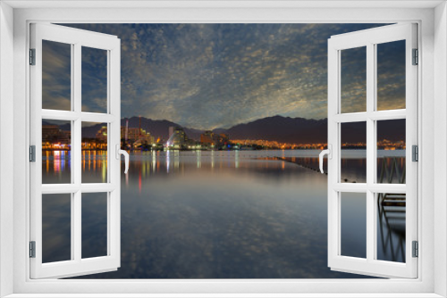 Fototapeta Naklejka Na Ścianę Okno 3D - Before dawn at the central beach of Eilat - famous resort and recreational city in Israel