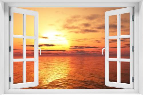Fototapeta Naklejka Na Ścianę Okno 3D - Illustration of a glowing golden sunset over a calm ocean