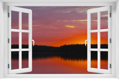 Fototapeta Naklejka Na Ścianę Okno 3D - Sunset at lake.