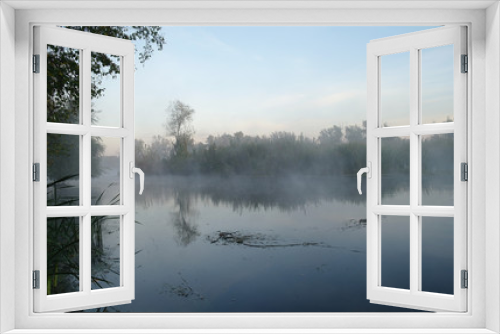 Fototapeta Naklejka Na Ścianę Okno 3D - Morning landscape with fog on the river