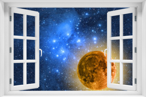 Fototapeta Naklejka Na Ścianę Okno 3D - Moon and stars on a starry background. 