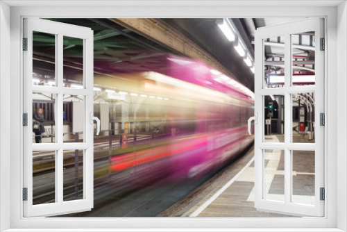 Fototapeta Naklejka Na Ścianę Okno 3D - schwebebahn train wuppertal germany speed blur in the evening