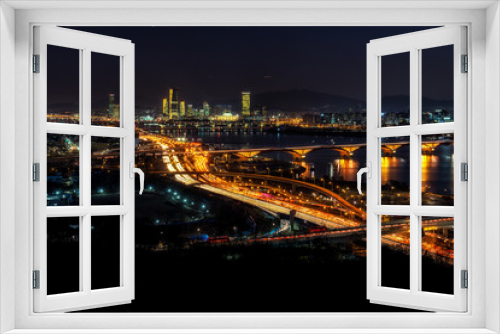 Fototapeta Naklejka Na Ścianę Okno 3D - Night traffic over han river in seoul