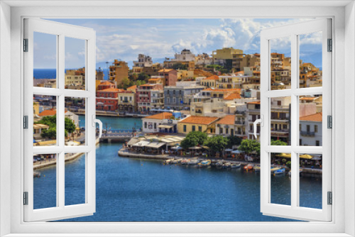 Fototapeta Naklejka Na Ścianę Okno 3D - View over Agios Nikolaos harbour, Crete