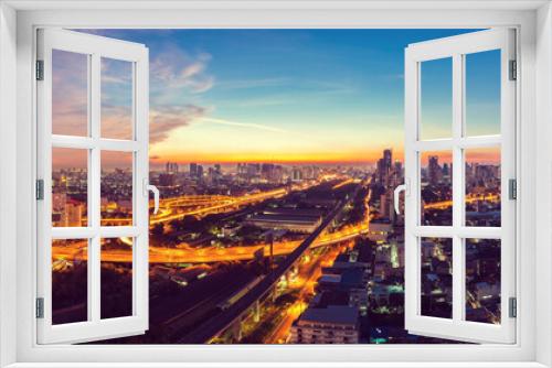 Fototapeta Naklejka Na Ścianę Okno 3D - Bangkok Expressway top view in panorama at sunrise, Thailand.