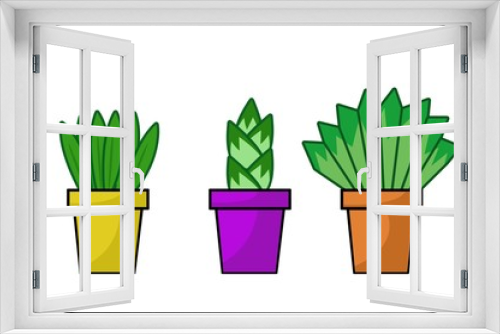 Fototapeta Naklejka Na Ścianę Okno 3D - plants pot cartoon illustration