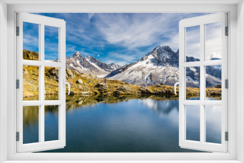 Fototapeta Naklejka Na Ścianę Okno 3D - Lac des Cheserys And Mountain Range - France