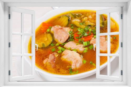 Fototapeta Naklejka Na Ścianę Okno 3D - Meat soup with vegetables