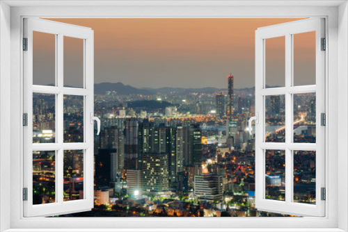 Fototapeta Naklejka Na Ścianę Okno 3D - Downtown skyline of Seoul City at Night , South Korea