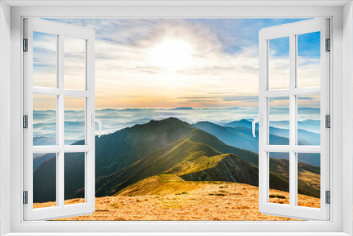 Fototapeta Naklejka Na Ścianę Okno 3D - Mountain landscape at sunset