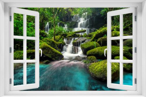 Fototapeta Naklejka Na Ścianę Okno 3D - beautiful waterfall in green forest in jungle