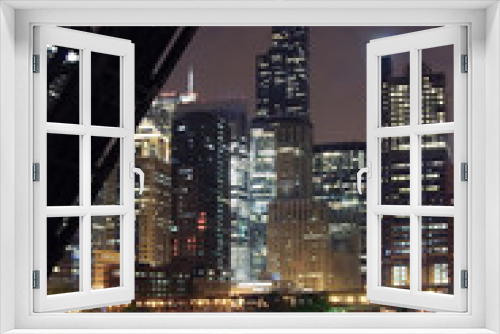 Fototapeta Naklejka Na Ścianę Okno 3D -  chicago city night view - from a bridge over the chicago river