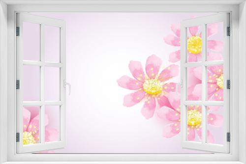 Fototapeta Naklejka Na Ścianę Okno 3D - pink cosmos flowers on light pink background,vector illustration