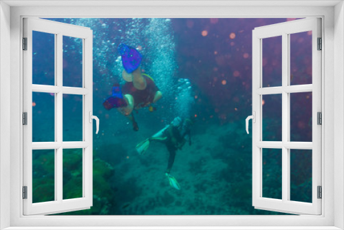 Fototapeta Naklejka Na Ścianę Okno 3D - Diver blue water scuba diving at Shark island of Koh tao