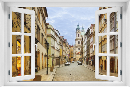 Fototapeta Naklejka Na Ścianę Okno 3D - View to the street in the old center of Prague - the capital and largest city of the Czech Republic - travel background